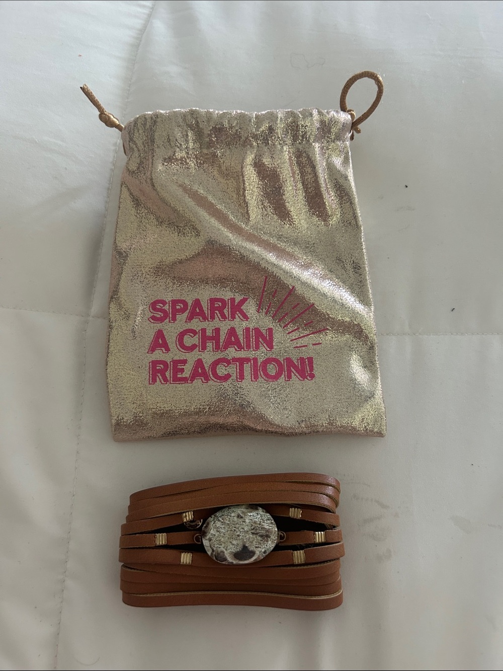 Brown Multi-Strand Leather Wrap Bracelet with Stone Center
